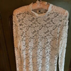 Lace stretch soft white top. Made by Laura.